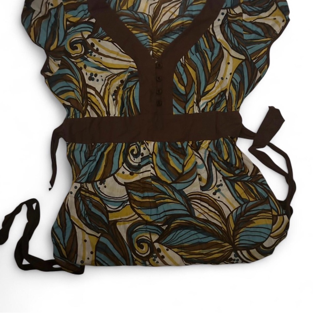 Copper Key Blue and Brown Leaf Pattern Blouse